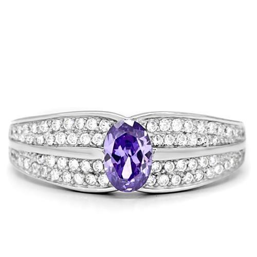 Rhodium 925 Sterling Silver Ring with AAA Grade CZ  in Tanzanite