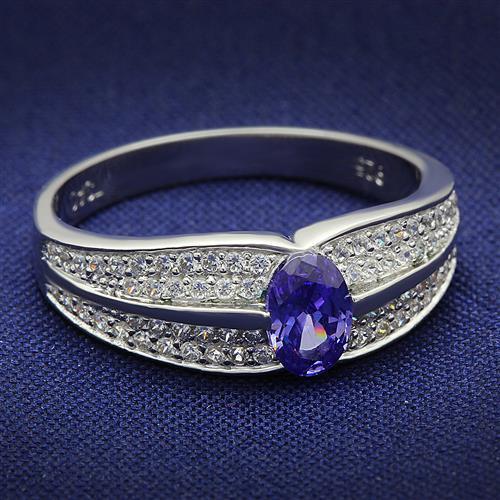 Rhodium 925 Sterling Silver Ring with AAA Grade CZ  in Tanzanite