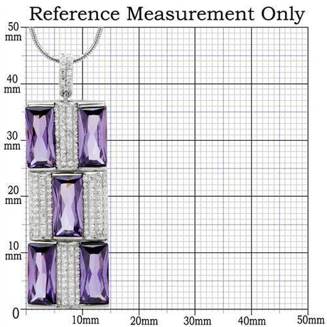 Rhodium 925 Sterling Silver Chain Pendant with AAA Grade CZ  in Amethyst