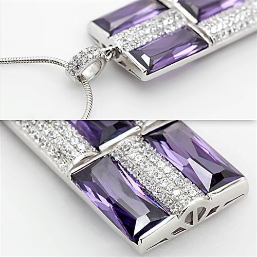 Rhodium 925 Sterling Silver Chain Pendant with AAA Grade CZ  in Amethyst