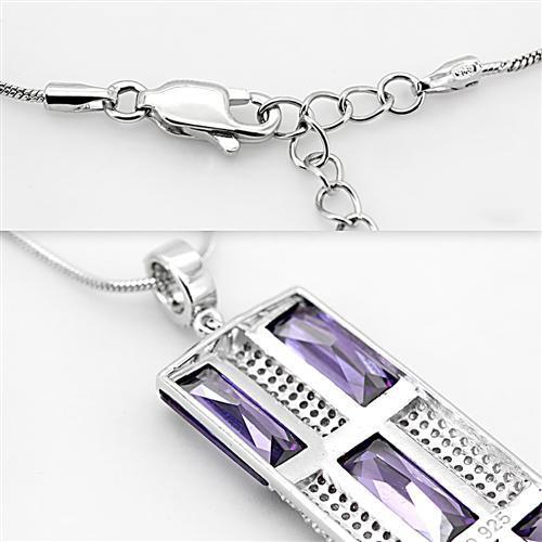 Rhodium 925 Sterling Silver Chain Pendant with AAA Grade CZ  in Amethyst
