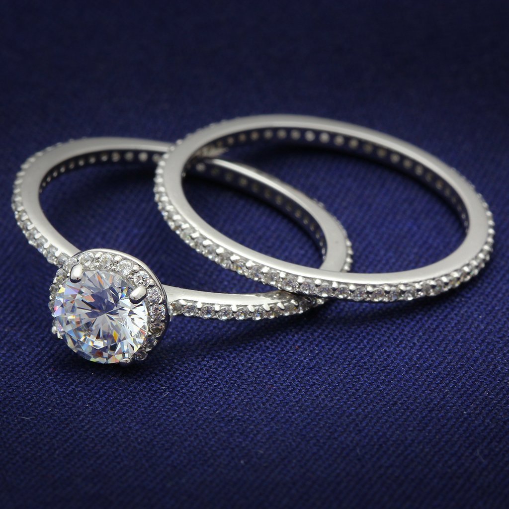 Rhodium 925 Sterling Silver Ring with AAA Grade CZ  in Clear