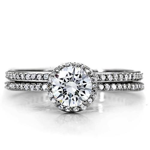 Rhodium 925 Sterling Silver Ring with AAA Grade CZ  in Clear