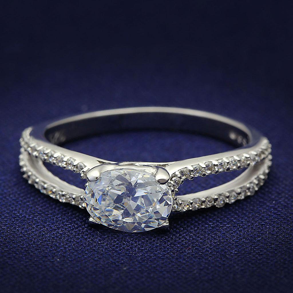Rhodium 925 Sterling Silver Ring with AAA Grade CZ  in Clear