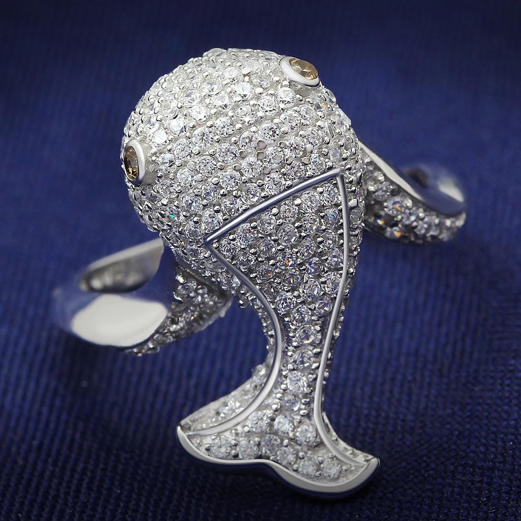 Rhodium 925 Sterling Silver Ring with AAA Grade CZ  in Brown