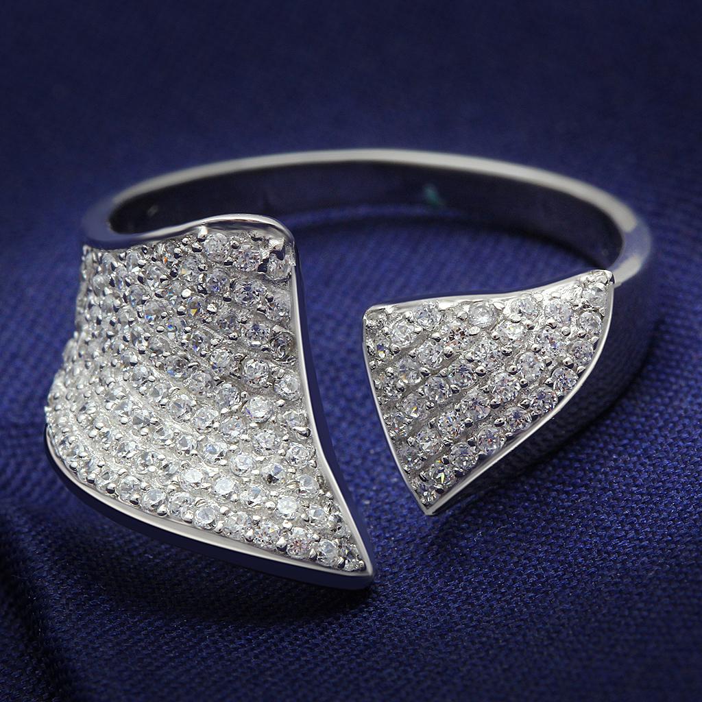 Rhodium 925 Sterling Silver Ring with AAA Grade CZ  in Clear