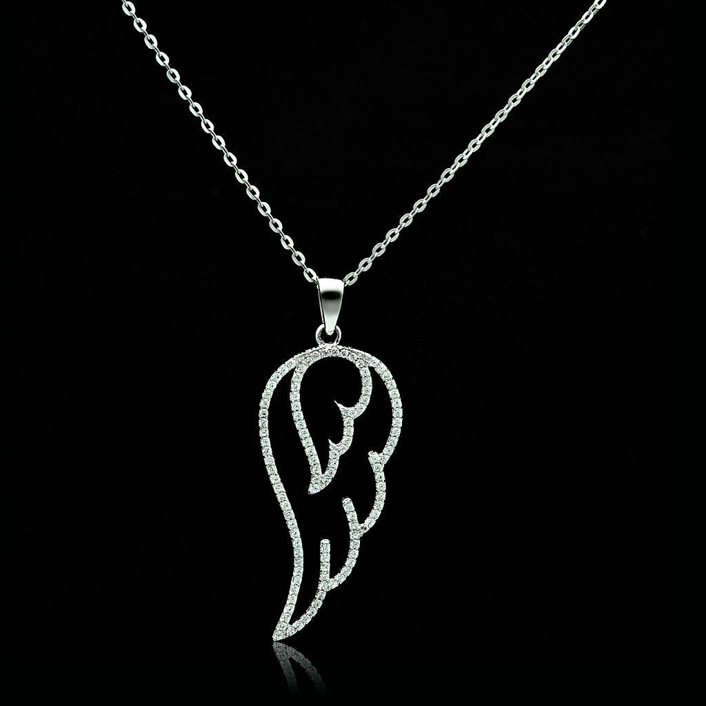 Rhodium 925 Sterling Silver Necklace with AAA Grade CZ  in Clear