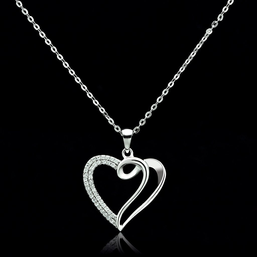 Rhodium 925 Sterling Silver Necklace with AAA Grade CZ  in Clear