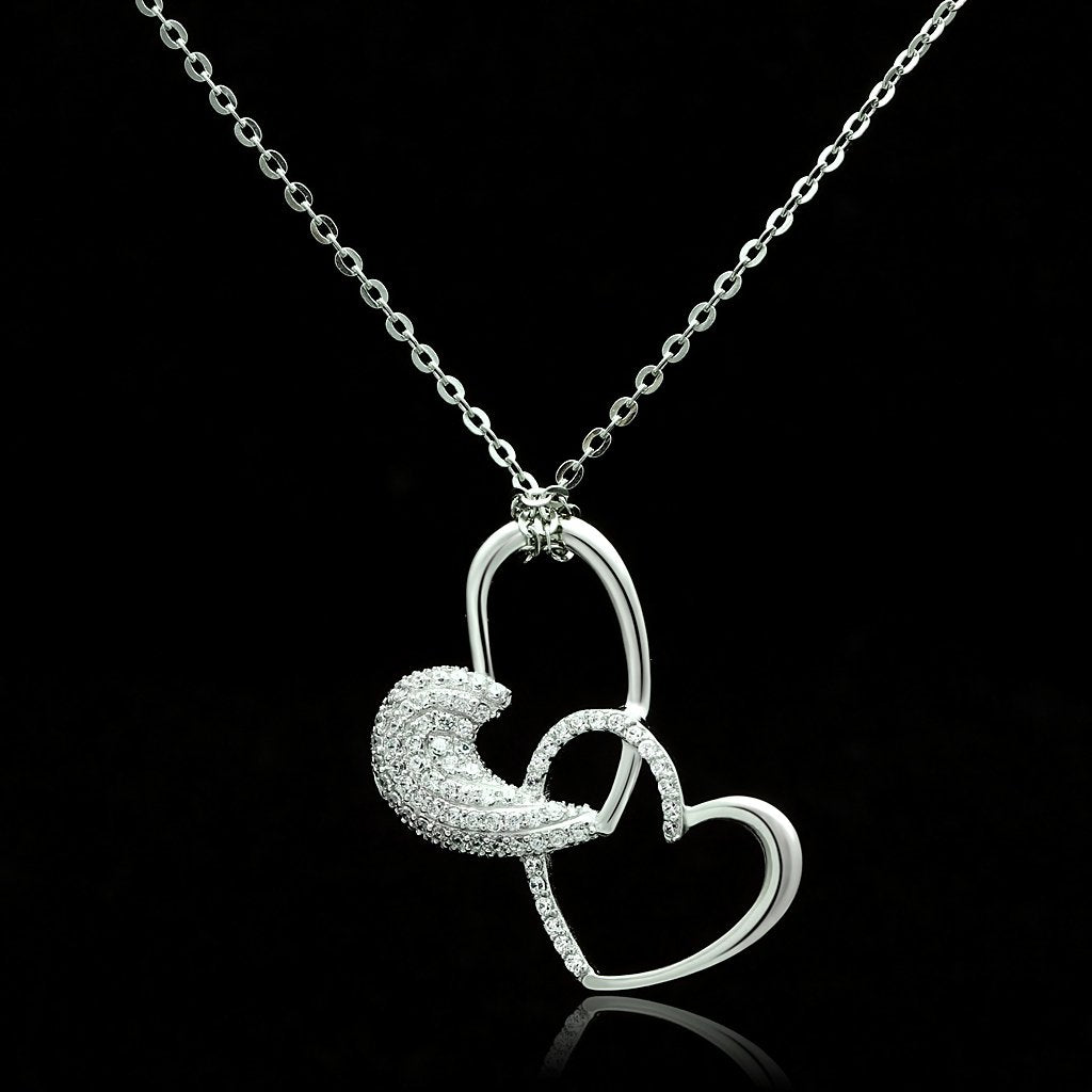 Rhodium 925 Sterling Silver Chain Pendant with AAA Grade CZ  in Clear
