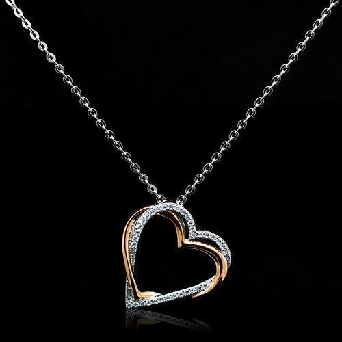 Rose Gold + Rhodium 925 Sterling Silver Necklace with AAA Grade CZ  in Clear