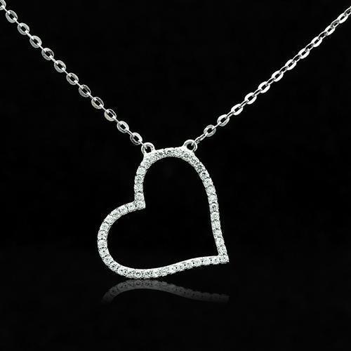 Rhodium 925 Sterling Silver Chain Pendant with AAA Grade CZ  in Clear