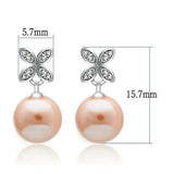 Rhodium 925 Sterling Silver Earrings with Synthetic Pearl in Light Rose