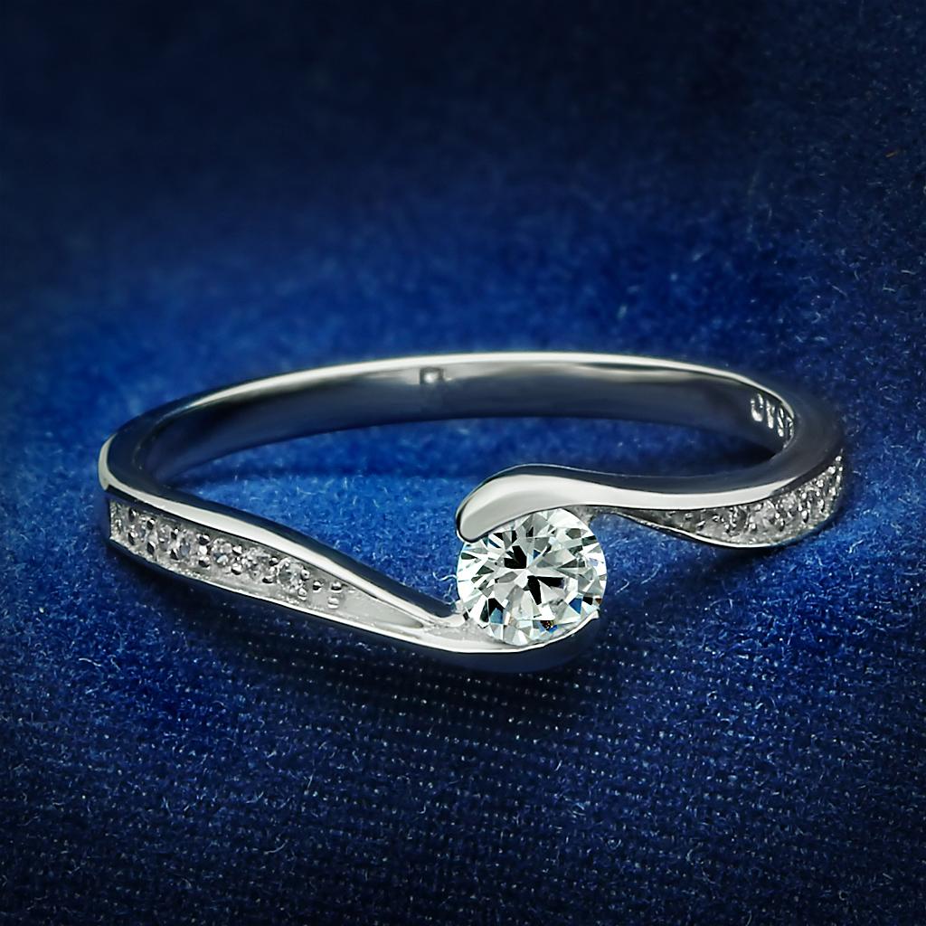 Rhodium 925 Sterling Silver Ring with AAA Grade CZ  in Clear