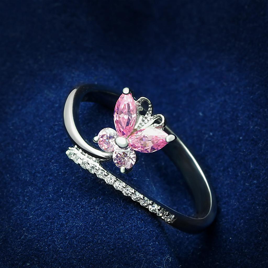 Rhodium 925 Sterling Silver Ring with AAA Grade CZ  in Light Rose