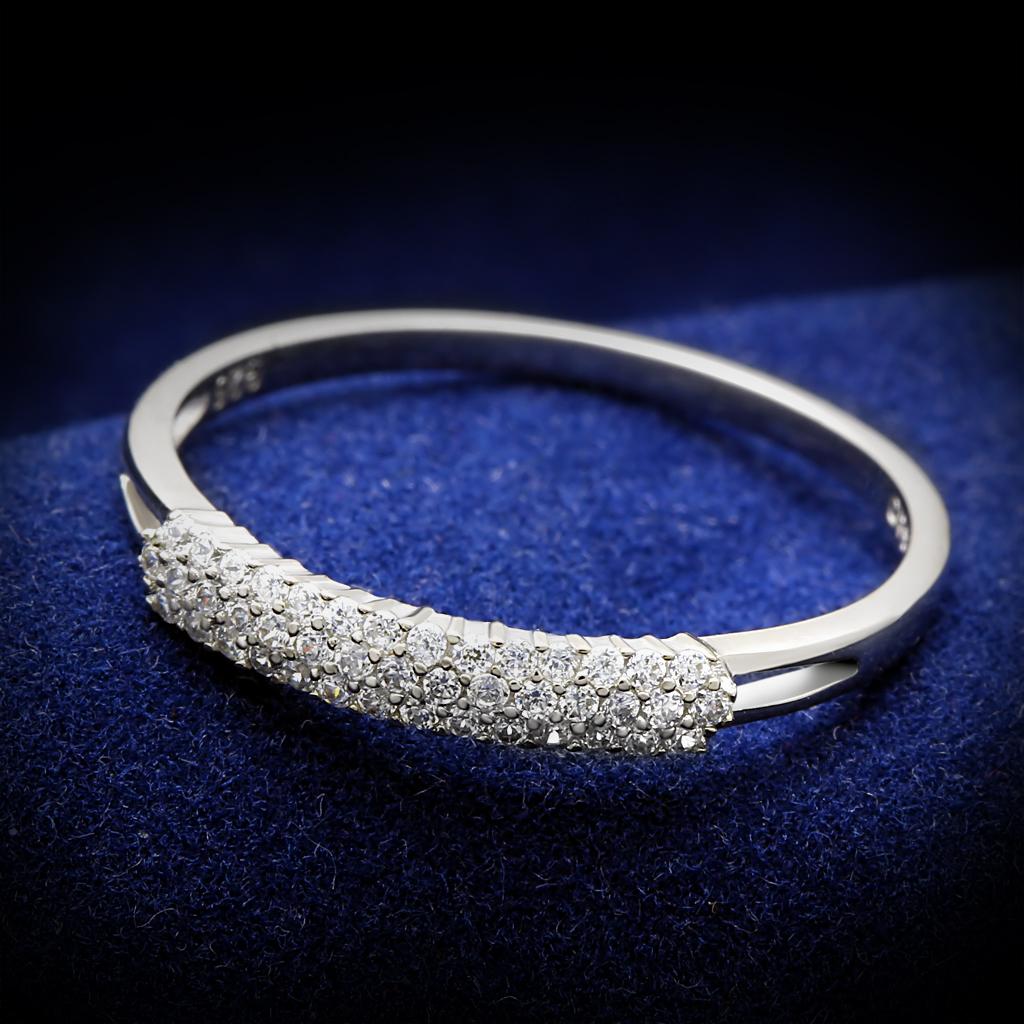 Rhodium 925 Sterling Silver Ring with AAA Grade CZ  in Clear