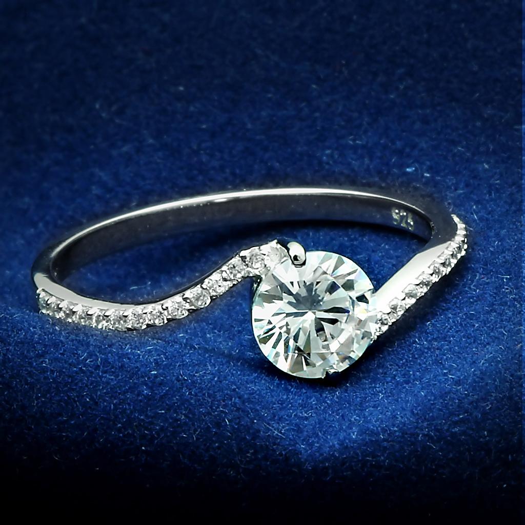 Rhodium 925 Sterling Silver Ring with AAA Grade CZ  in Clear