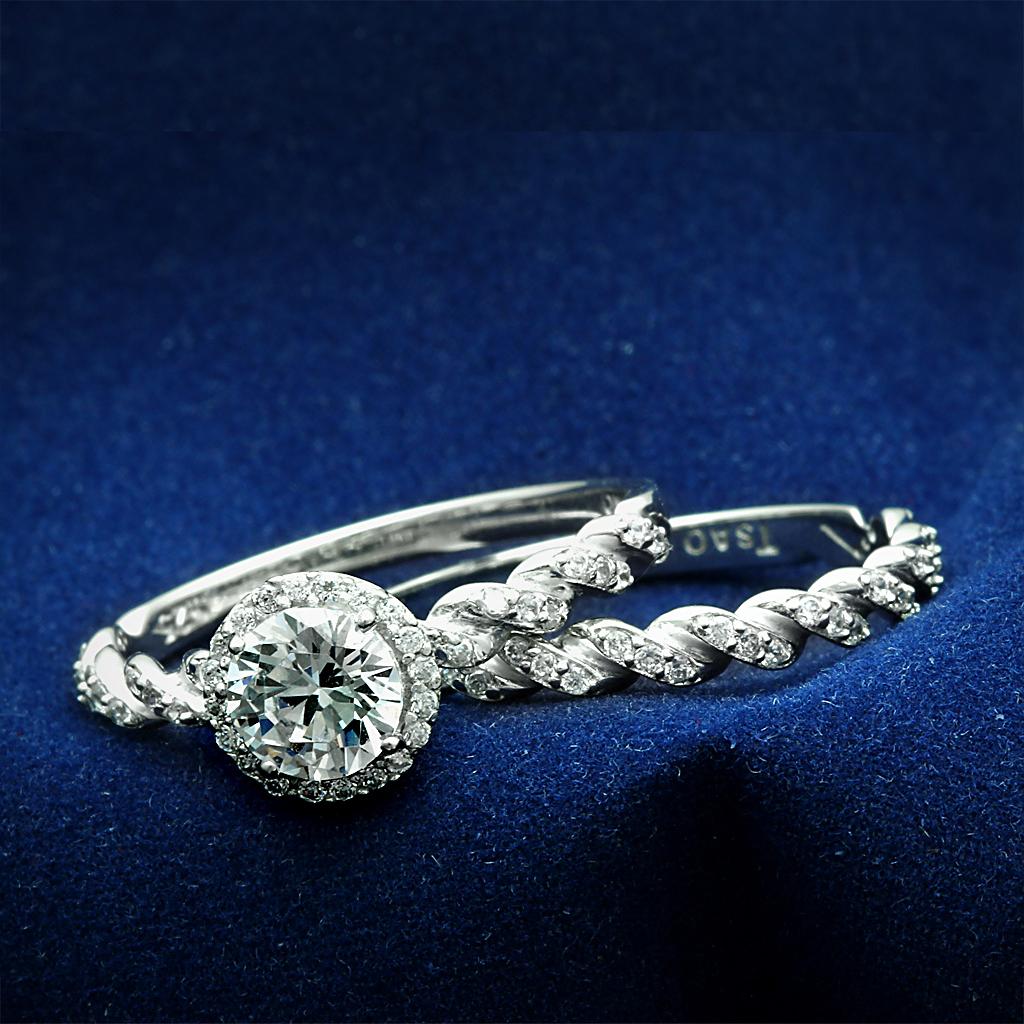 Rhodium 925 Sterling Silver Ring with AAA Grade CZ  in Clear