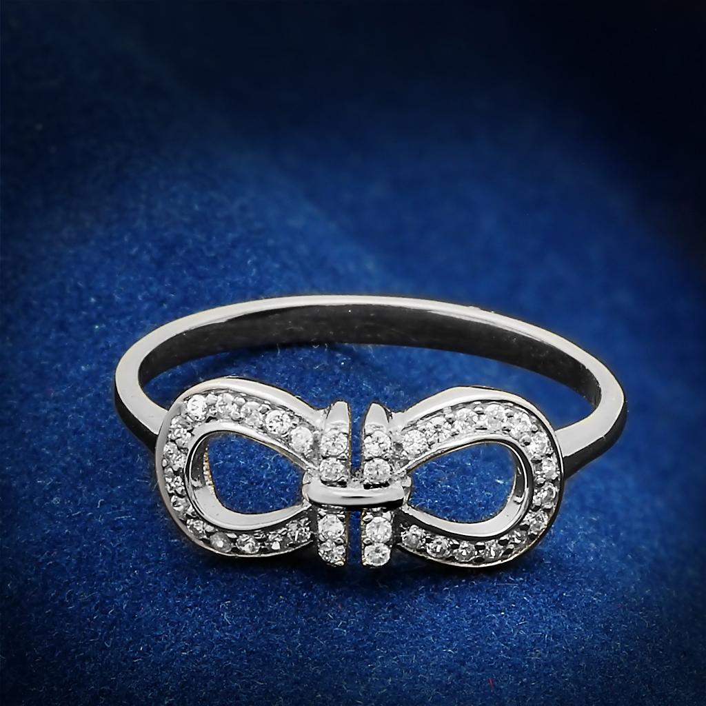 Rhodium 925 Sterling Silver Ring with AAA Grade CZ  in Clear