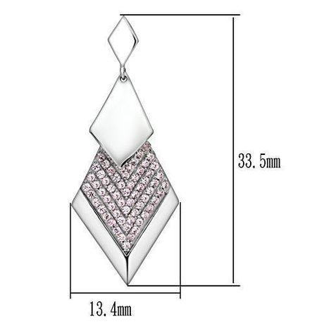 Rhodium 925 Sterling Silver Earrings with AAA Grade CZ  in Rose