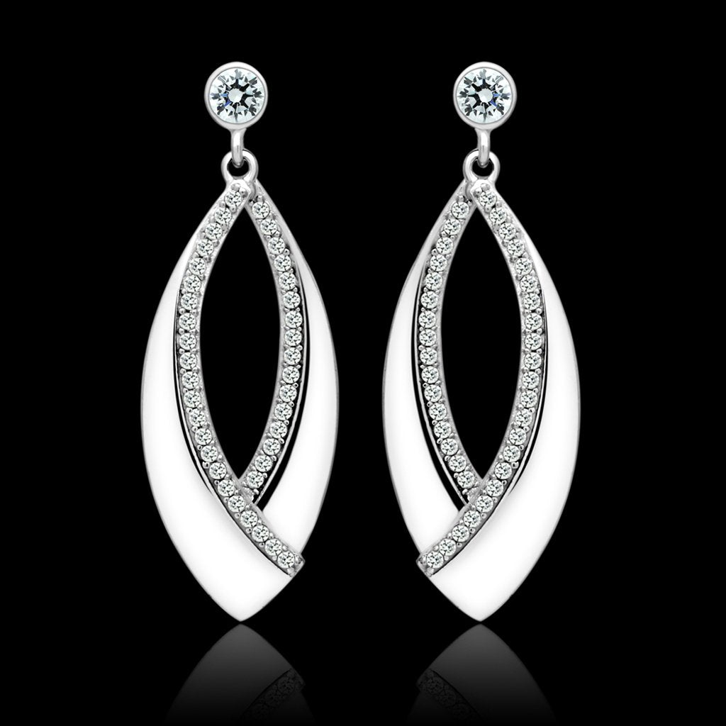 Rhodium 925 Sterling Silver Earrings with AAA Grade CZ  in Clear