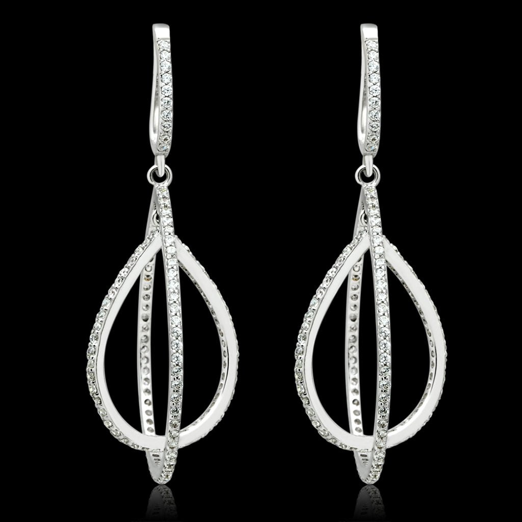 Rhodium 925 Sterling Silver Earrings with AAA Grade CZ  in Clear