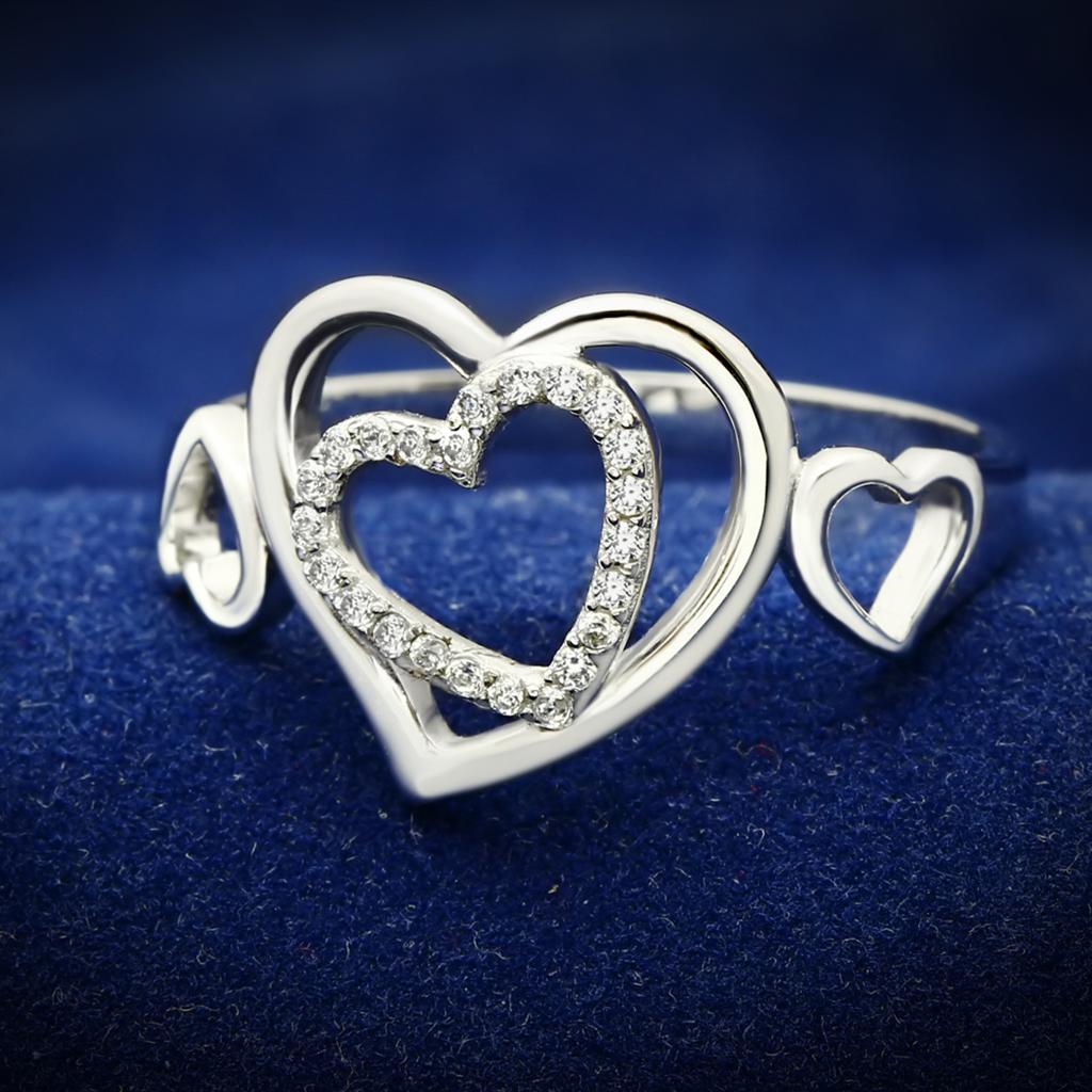 Rhodium 925 Sterling Silver Ring with AAA Grade CZ  in Clear