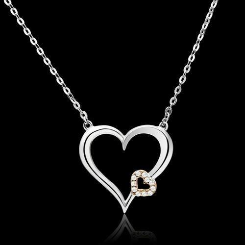 Rose Gold + Rhodium 925 Sterling Silver Necklace with AAA Grade CZ  in Clear