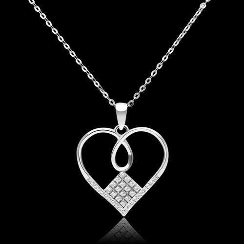 Rhodium 925 Sterling Silver Necklace with AAA Grade CZ  in Clear