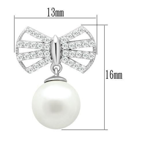 Rhodium 925 Sterling Silver Earrings with Synthetic Pearl in White