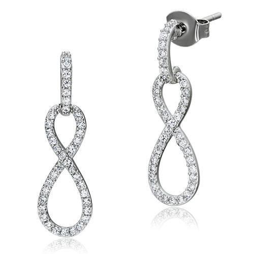 Rhodium 925 Sterling Silver Earrings with AAA Grade CZ  in Clear