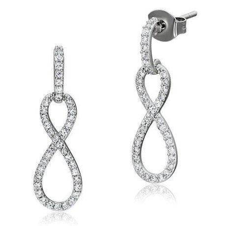Rhodium 925 Sterling Silver Earrings with AAA Grade CZ  in Clear