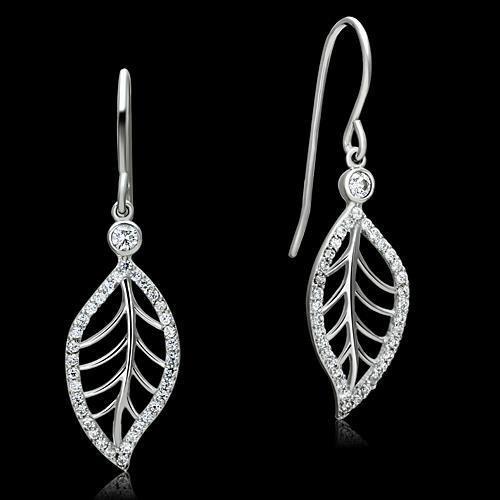 Rhodium 925 Sterling Silver Earrings with AAA Grade CZ  in Clear