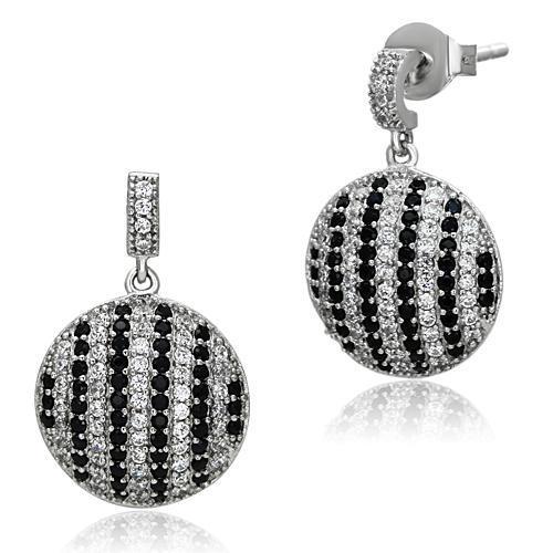 Rhodium 925 Sterling Silver Earrings with AAA Grade CZ  in Jet