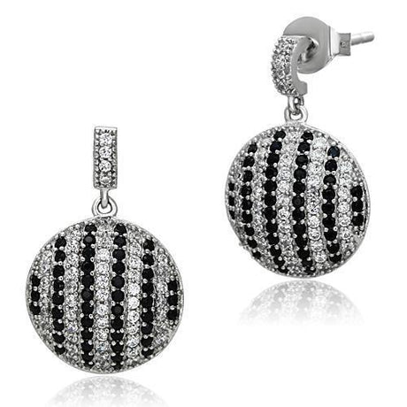 Rhodium 925 Sterling Silver Earrings with AAA Grade CZ  in Jet