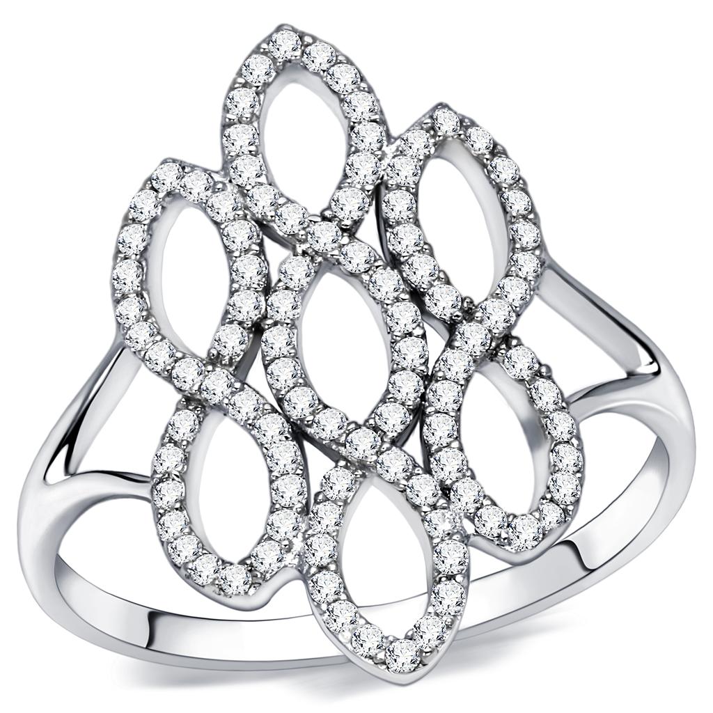Rhodium 925 Sterling Silver Ring with AAA Grade CZ  in Clear