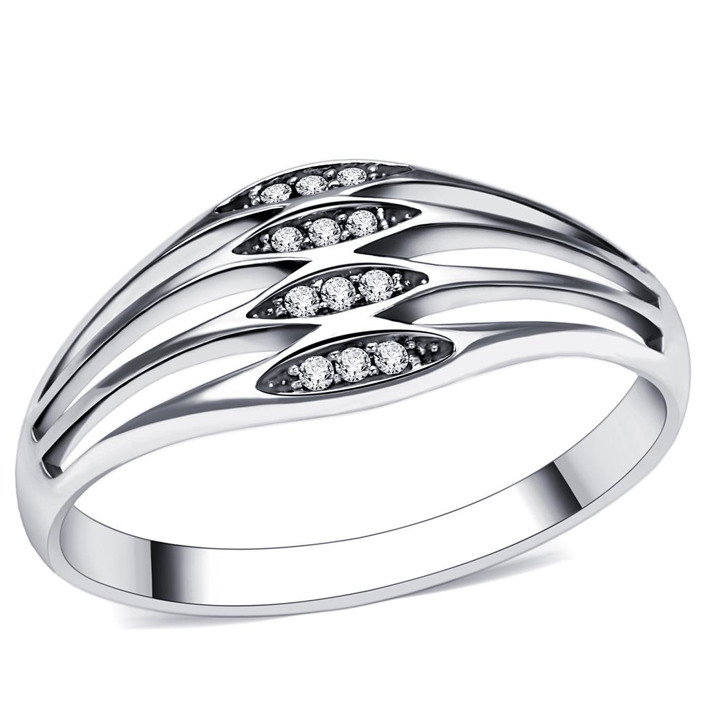 Rhodium 925 Sterling Silver Ring with AAA Grade CZ  in Clear