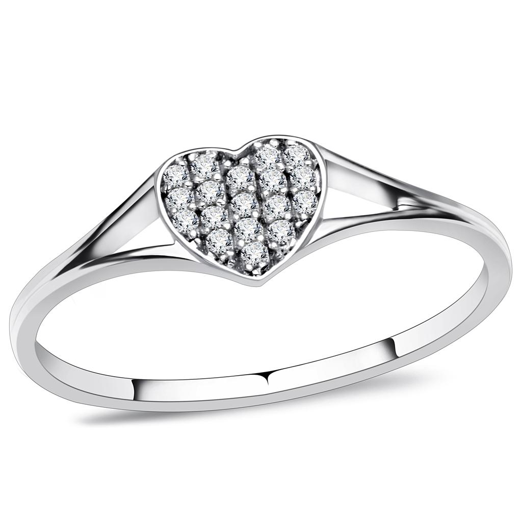 Rhodium 925 Sterling Silver Ring with AAA Grade CZ  in Clear