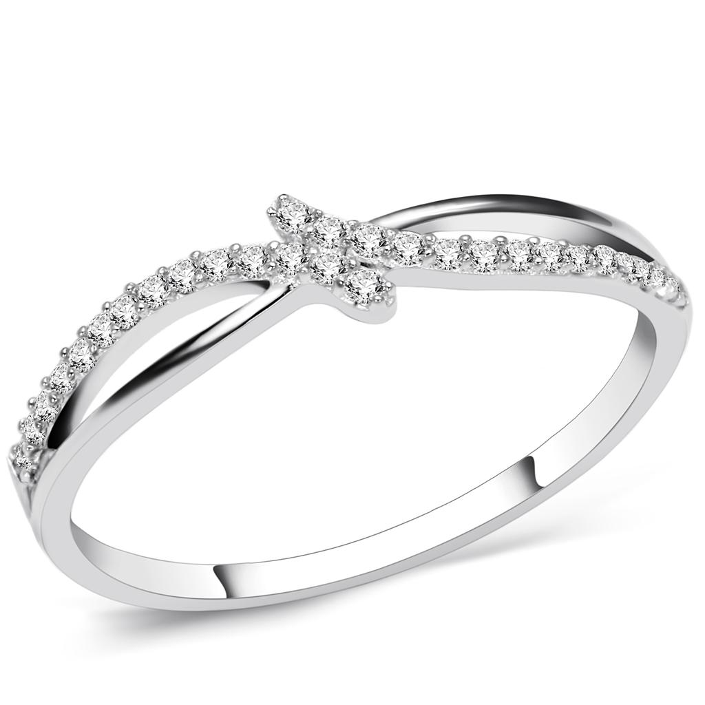Rhodium 925 Sterling Silver Ring with AAA Grade CZ  in Clear