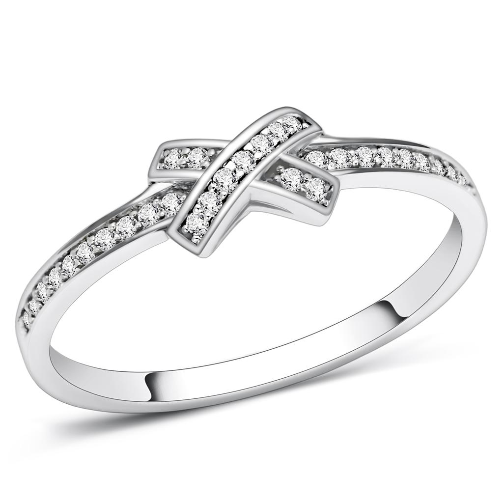 Rhodium 925 Sterling Silver Ring with AAA Grade CZ  in Clear