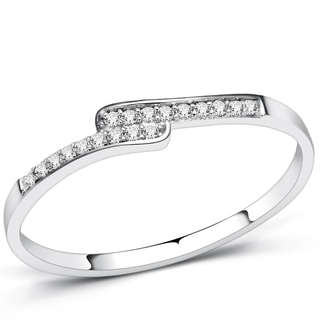 Rhodium 925 Sterling Silver Ring with AAA Grade CZ  in Clear
