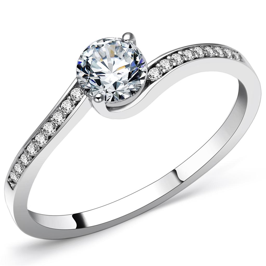 Rhodium 925 Sterling Silver Ring with AAA Grade CZ  in Clear