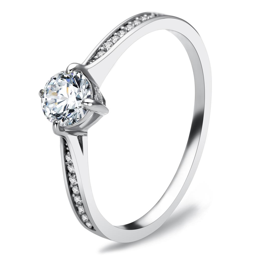 Rhodium 925 Sterling Silver Ring with AAA Grade CZ  in Clear