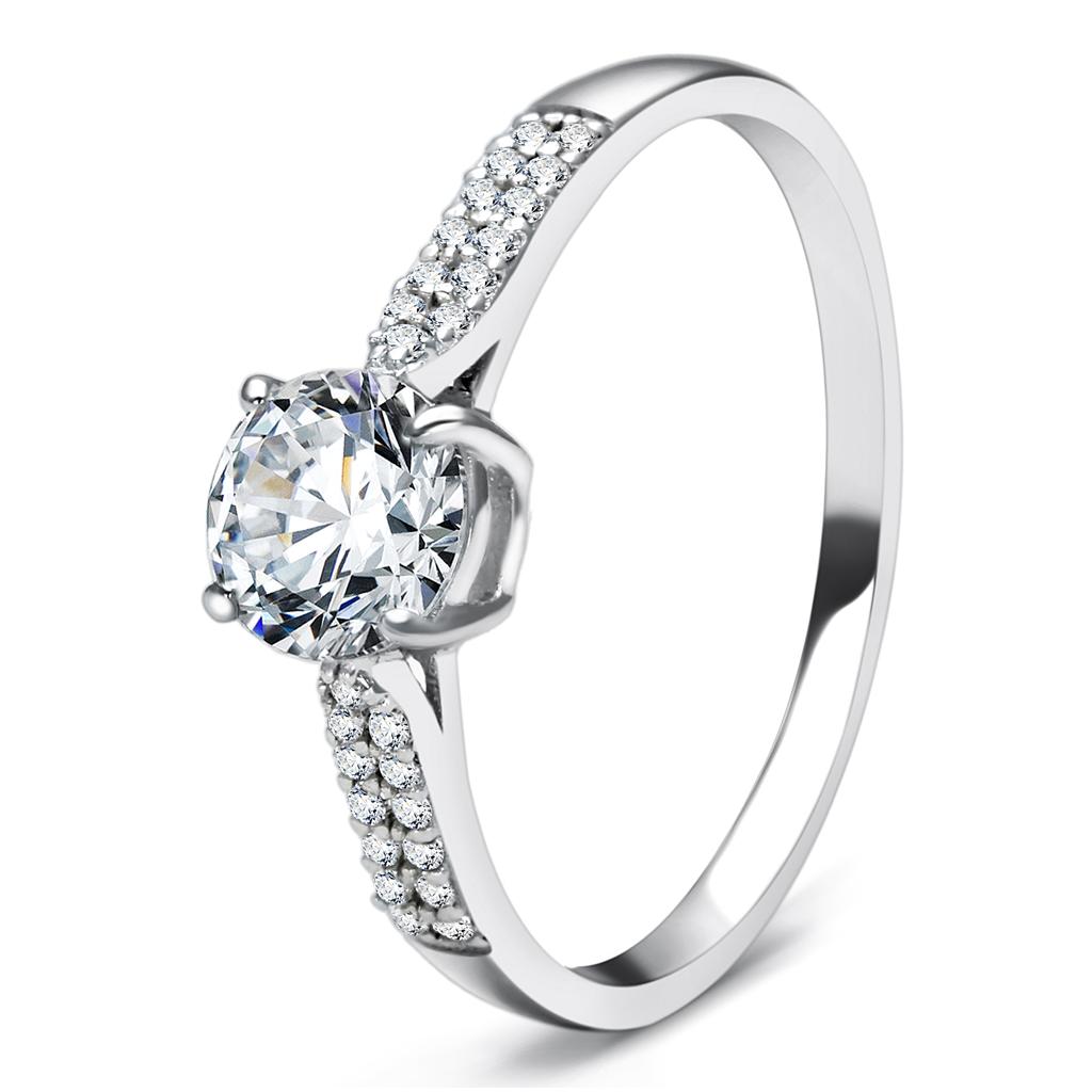 Rhodium 925 Sterling Silver Ring with AAA Grade CZ  in Clear