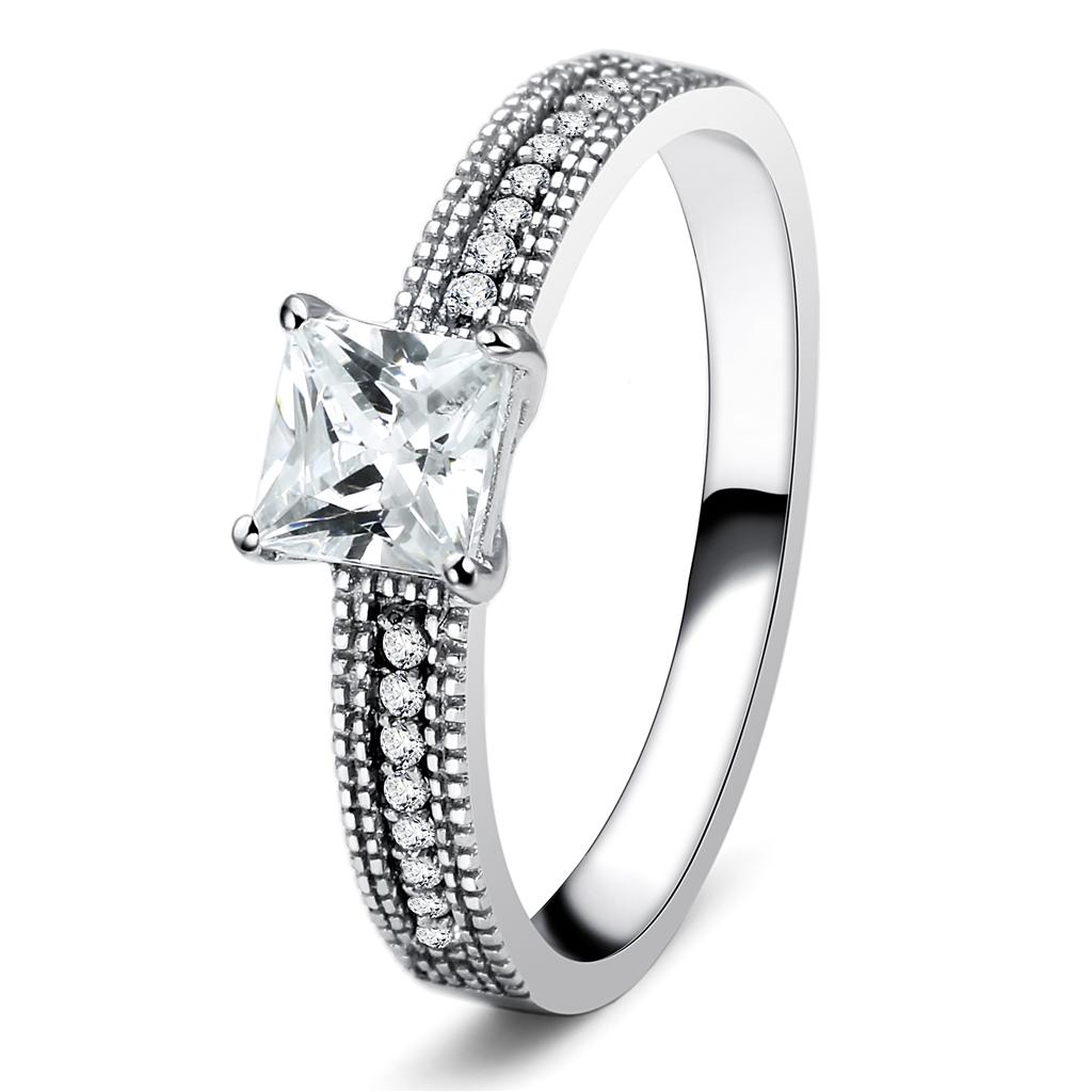 Rhodium 925 Sterling Silver Ring with AAA Grade CZ  in Clear
