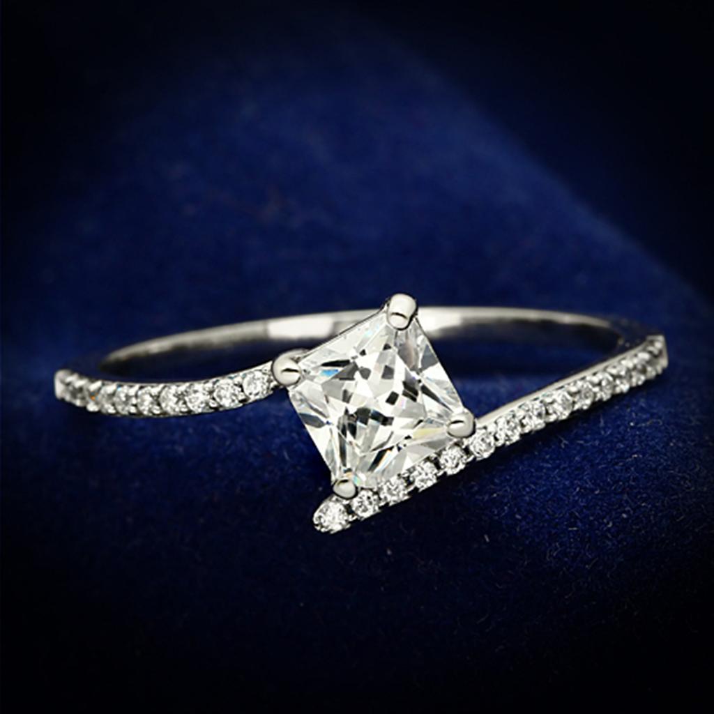 Rhodium 925 Sterling Silver Ring with AAA Grade CZ  in Clear