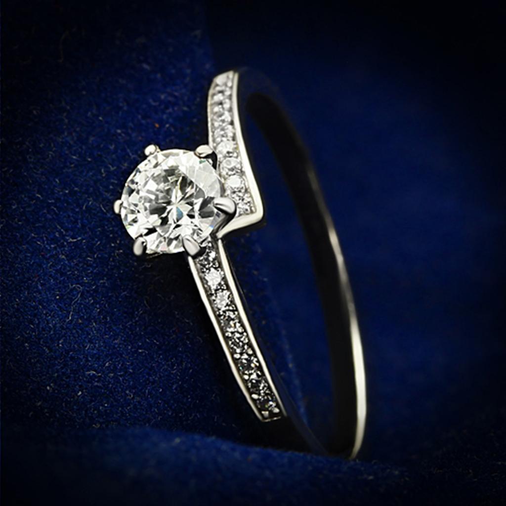 Rhodium 925 Sterling Silver Ring with AAA Grade CZ  in Clear