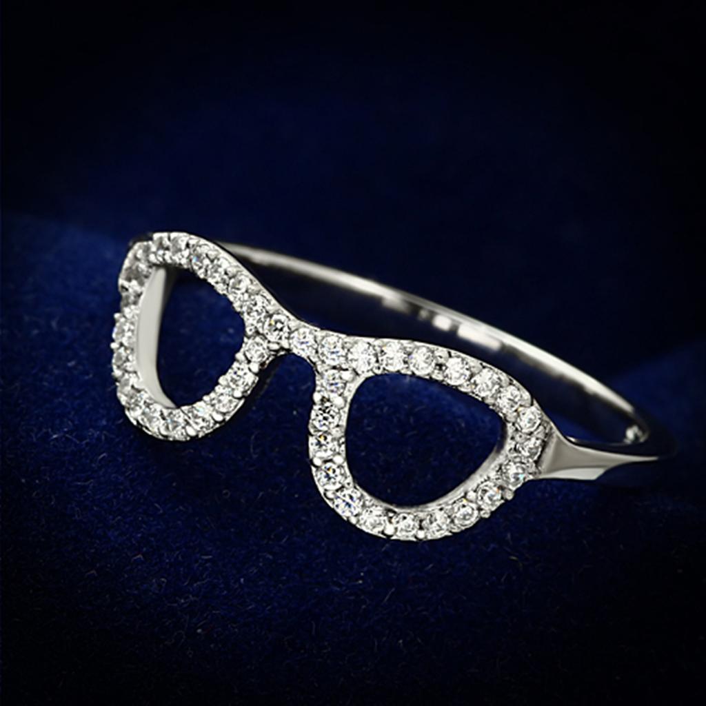 Rhodium 925 Sterling Silver Ring with AAA Grade CZ  in Clear