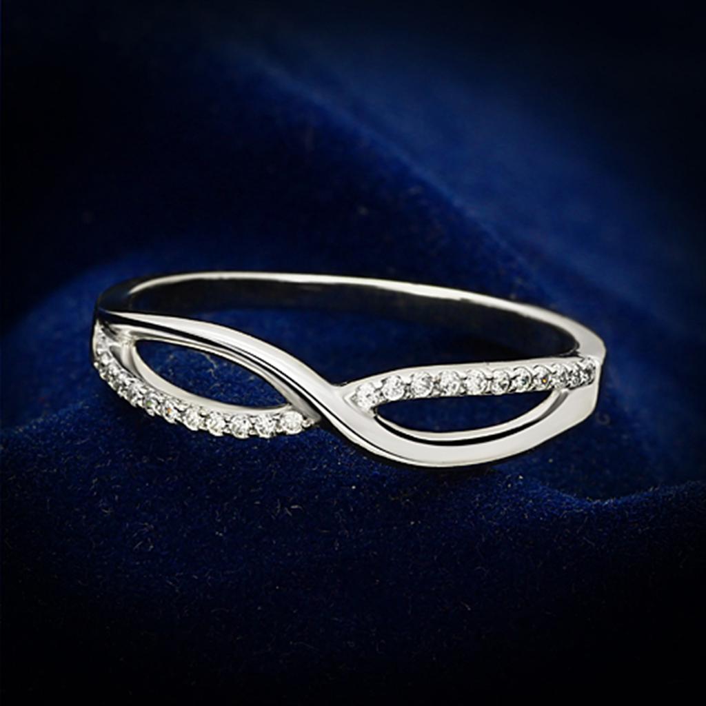 Rhodium 925 Sterling Silver Ring with AAA Grade CZ  in Clear