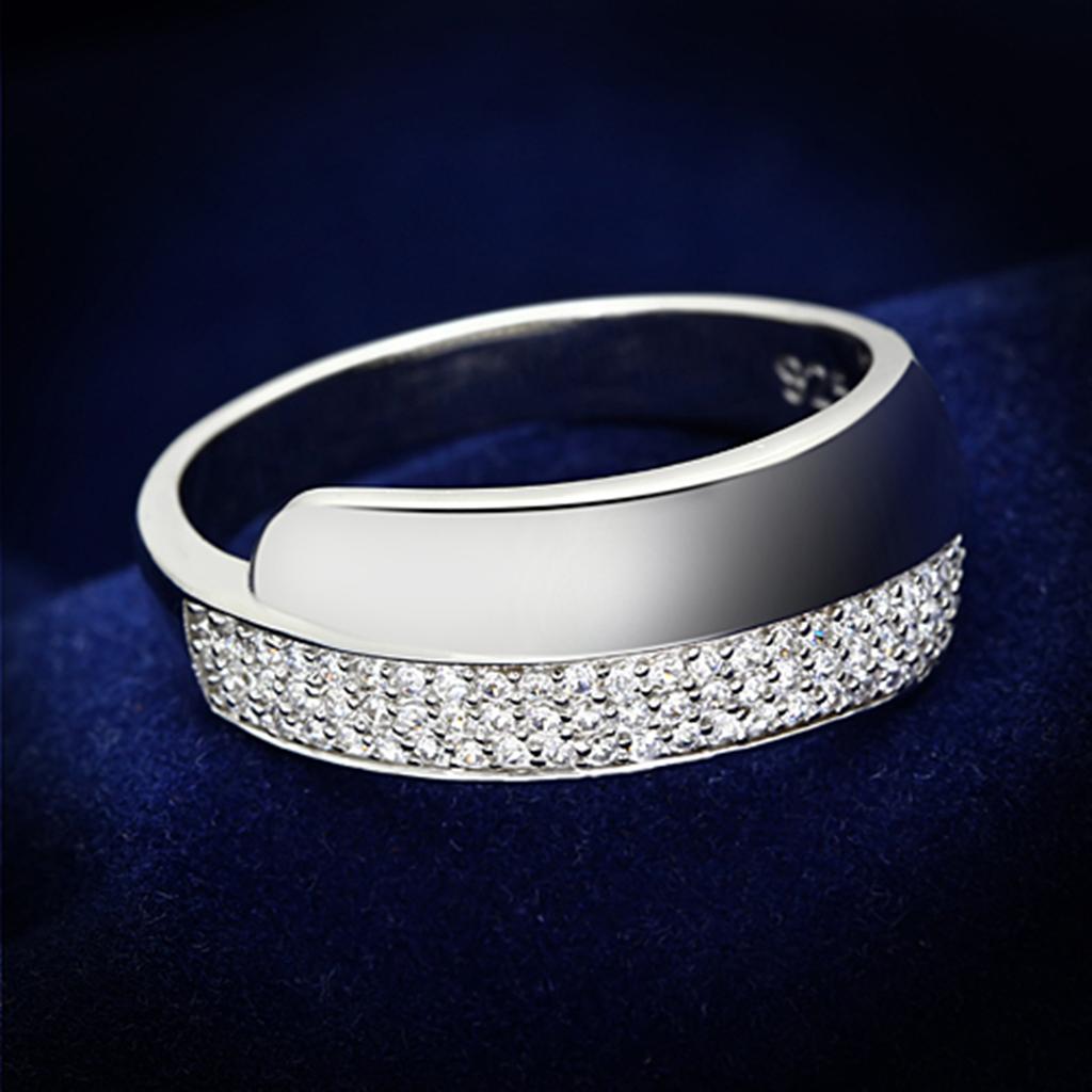 Rhodium 925 Sterling Silver Ring with AAA Grade CZ  in Clear