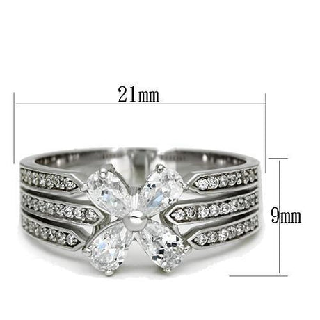 Rhodium 925 Sterling Silver Ring with AAA Grade CZ  in Clear